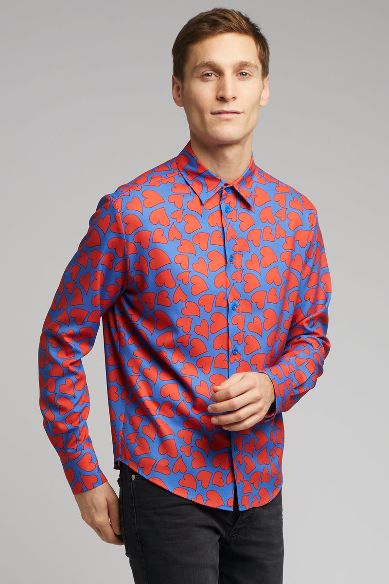 Men's Classic Long Sleeve Shirt in Heart Print
