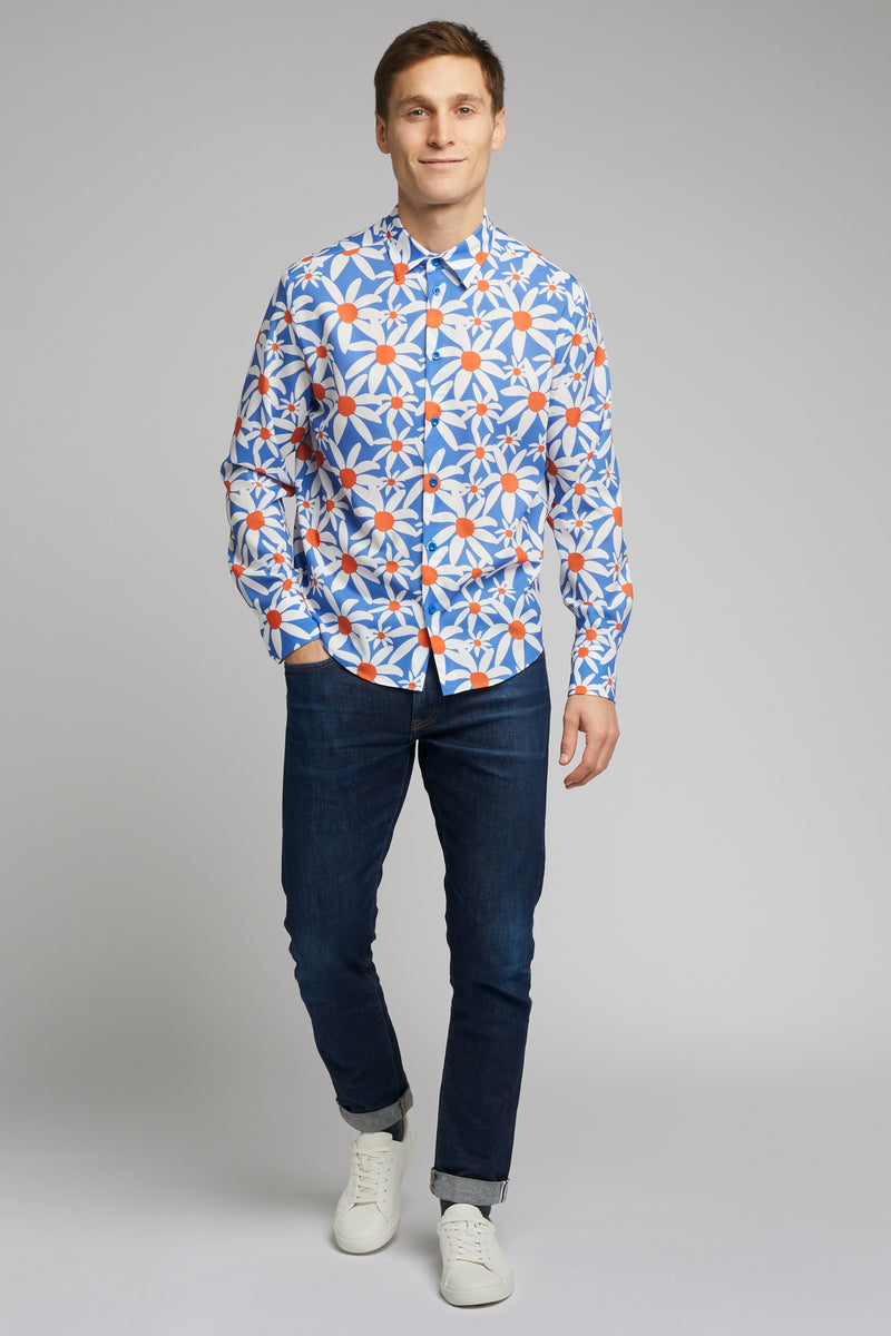 Men's Classic Long Sleeve Shirt in Daisy Print