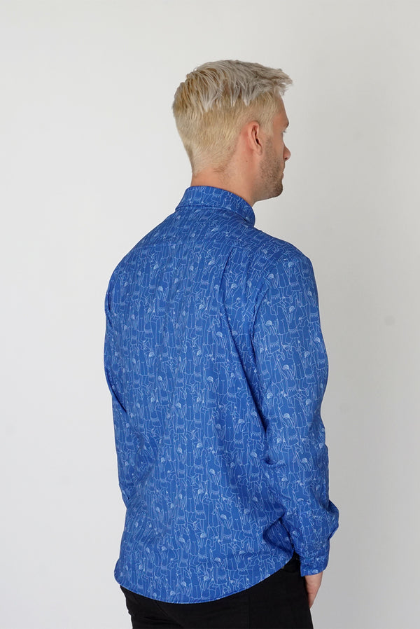 Men's Classic Long Sleeve Shirt in Blue Tiny Dancers Print