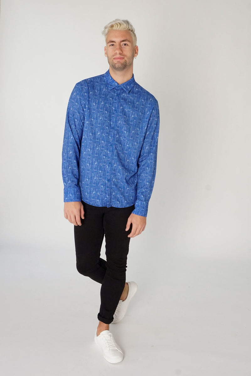 Men's Classic Long Sleeve Shirt in Blue Tiny Dancers Print