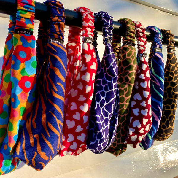 collection of bright patterned elasticated headbands 