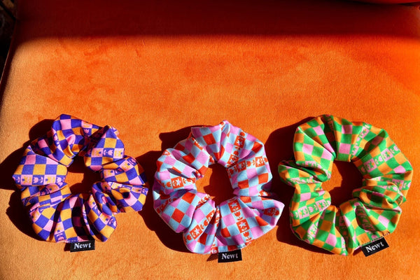 Caissa Chequerboard Print Summer Festival Scrunchies