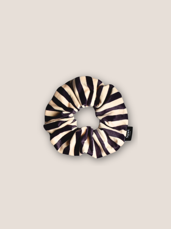 Icon Scrunchie Aubergine and Cream Stripe