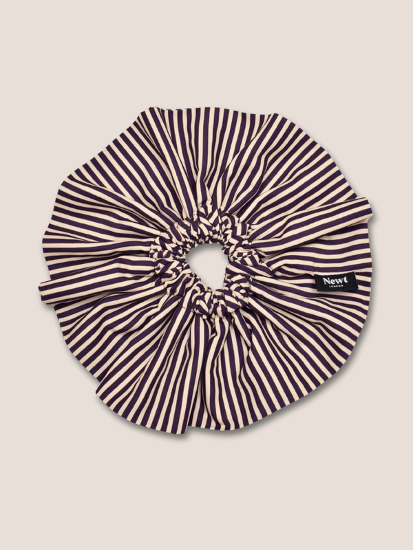 Halo Scrunchie – Aubergine and Cream Narrow Stripe