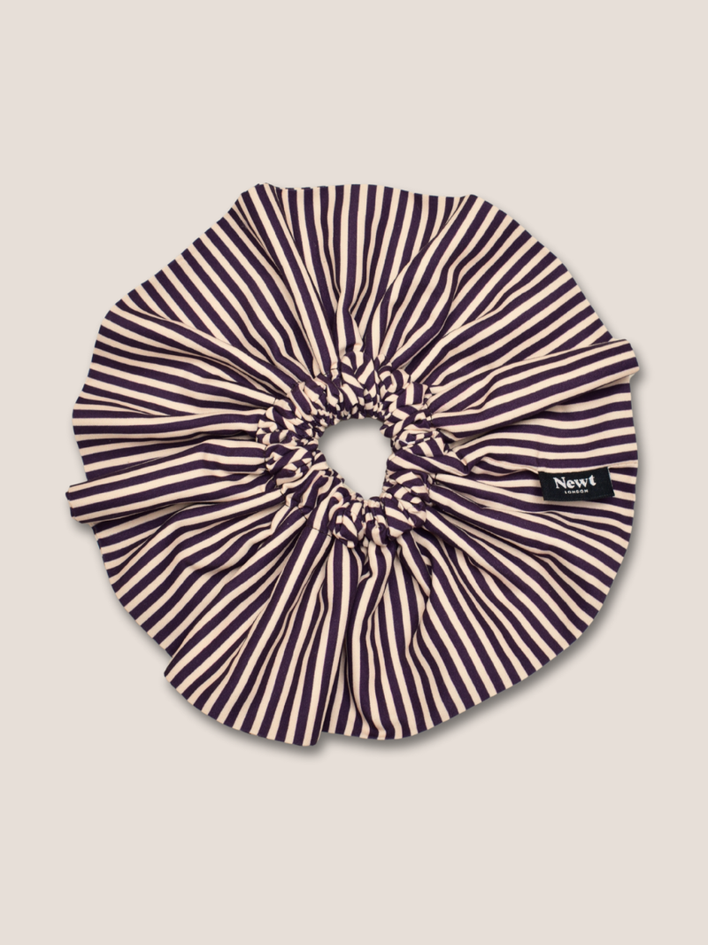 Halo Scrunchie – Aubergine and Cream Narrow Stripe