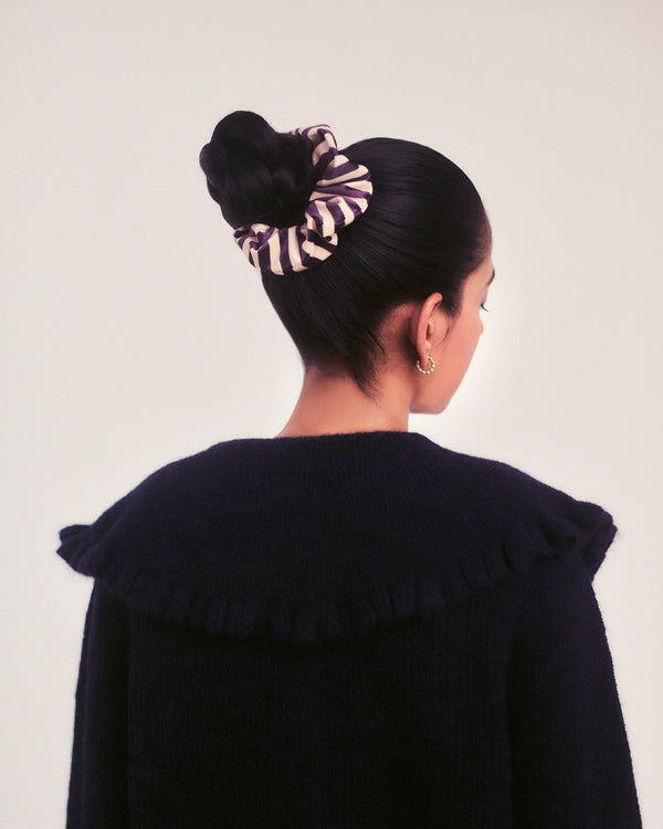 Icon Scrunchie Aubergine and Cream Stripe