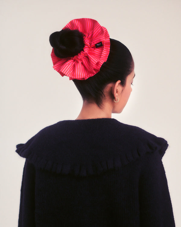Halo Scrunchie – Red and Pink Stripe