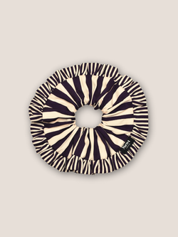 Swirl Frill Trim Scrunchie in Aubergine & Cream Stripe