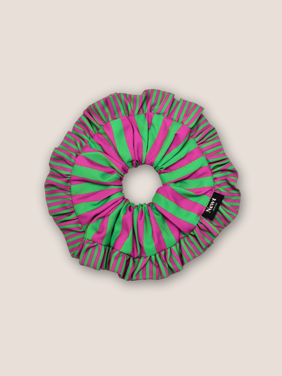 SWIRL Green & Pink ruffle velvet scrunchie — playful stocking filler for teens