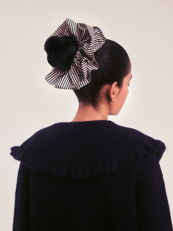 Halo Scrunchie – Aubergine and Cream Narrow Stripe