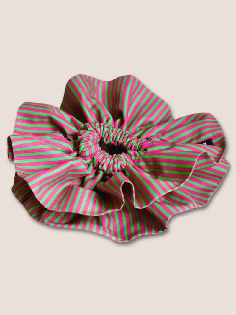 Halo Scrunchie – Green and Pink Stripe