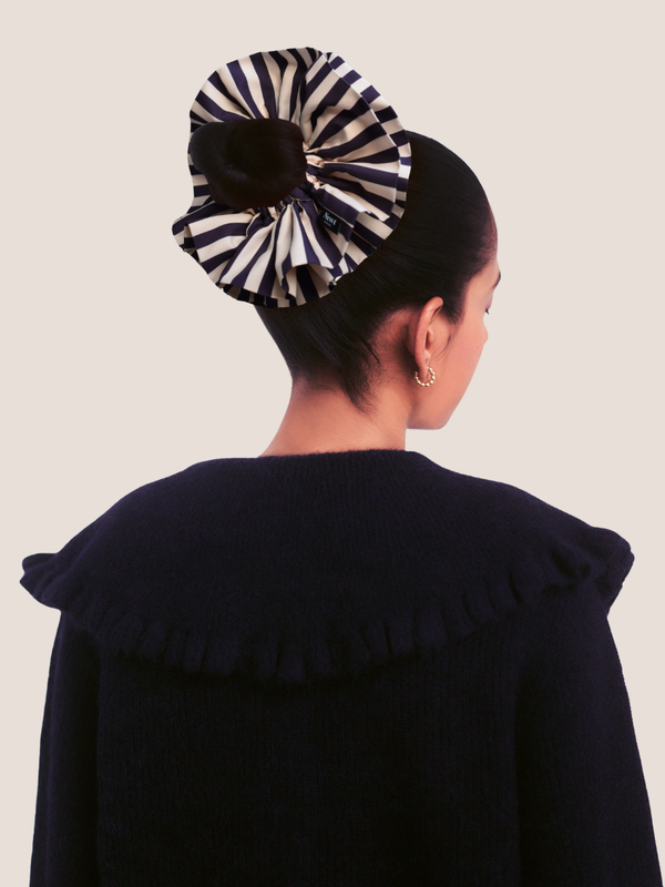 Halo Scrunchie – Aubergine and Cream Wide Stripe