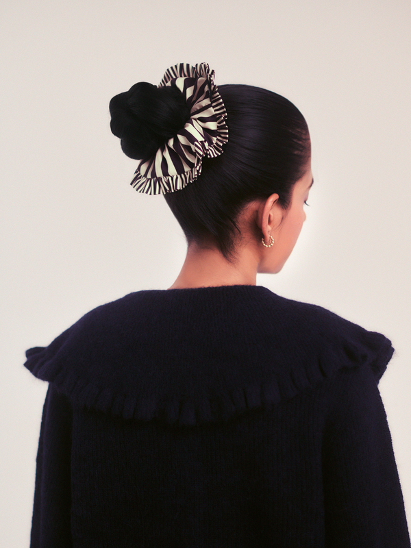 Swirl Scrunchie – Aubergine and Cream Stripe