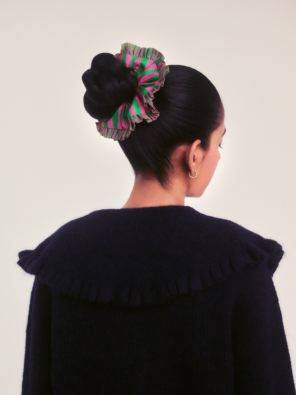 Swirl Scrunchie – Green and Pink Stripe