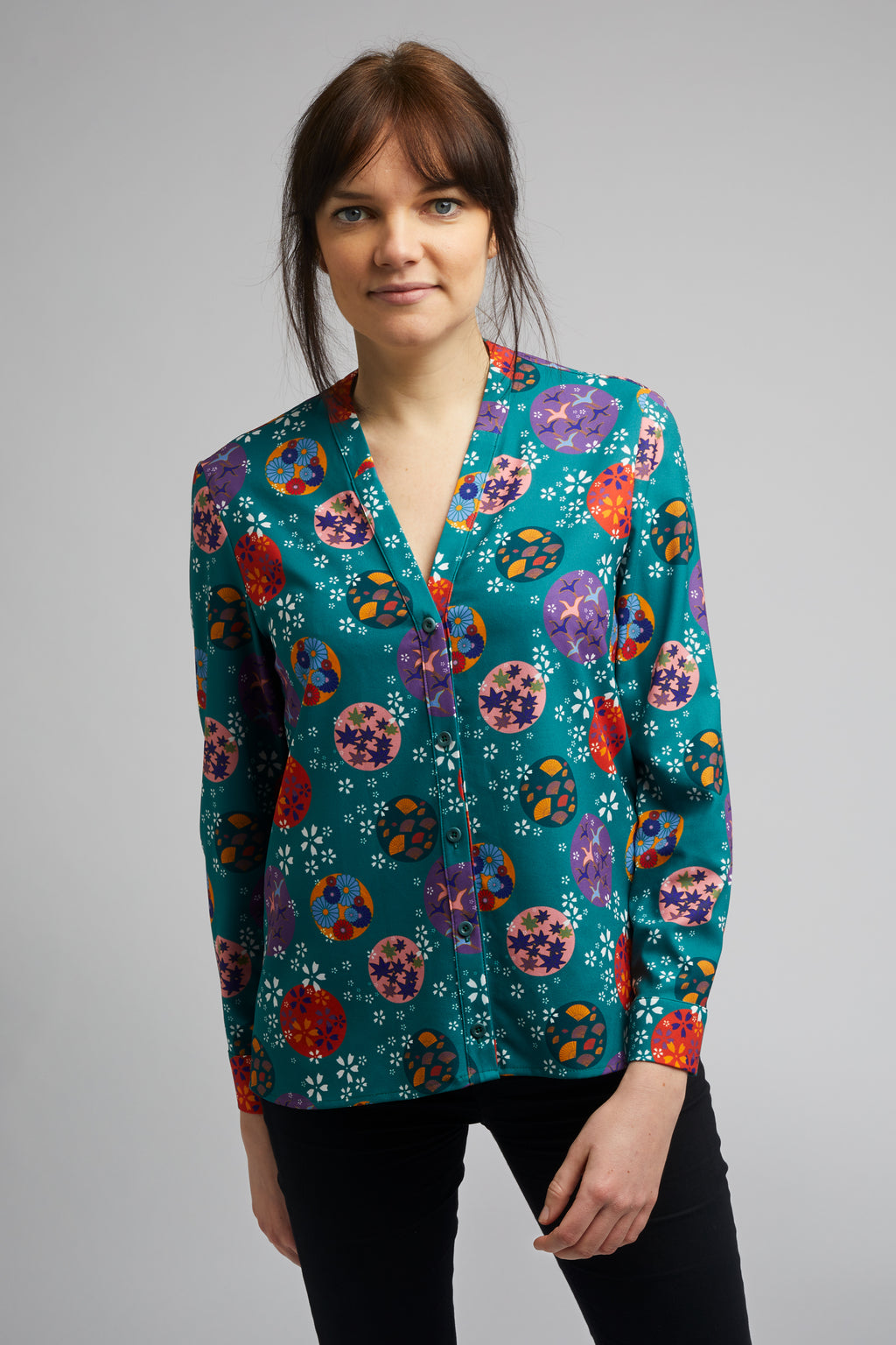 Band Collar Shirt Origami Print