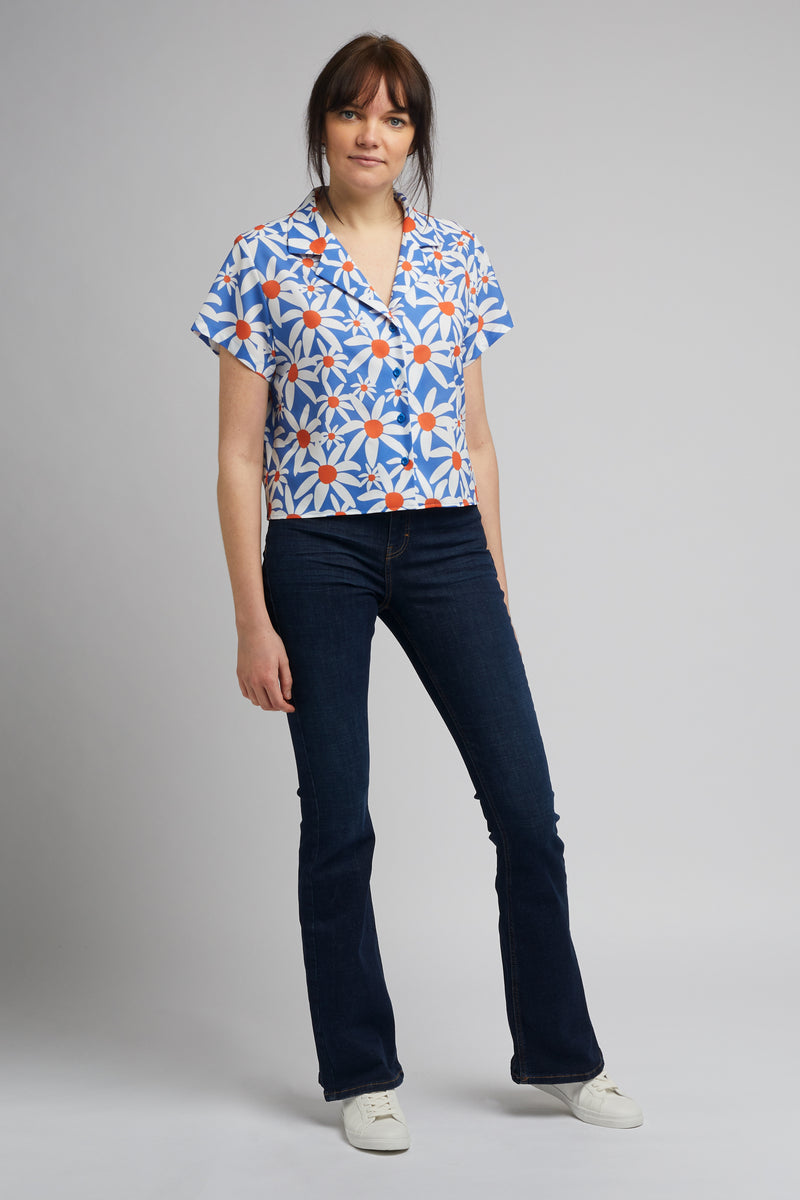 Women's Cropped Boxy Shirt Blue Daisy Floral Print | Newt London – NEWT ...