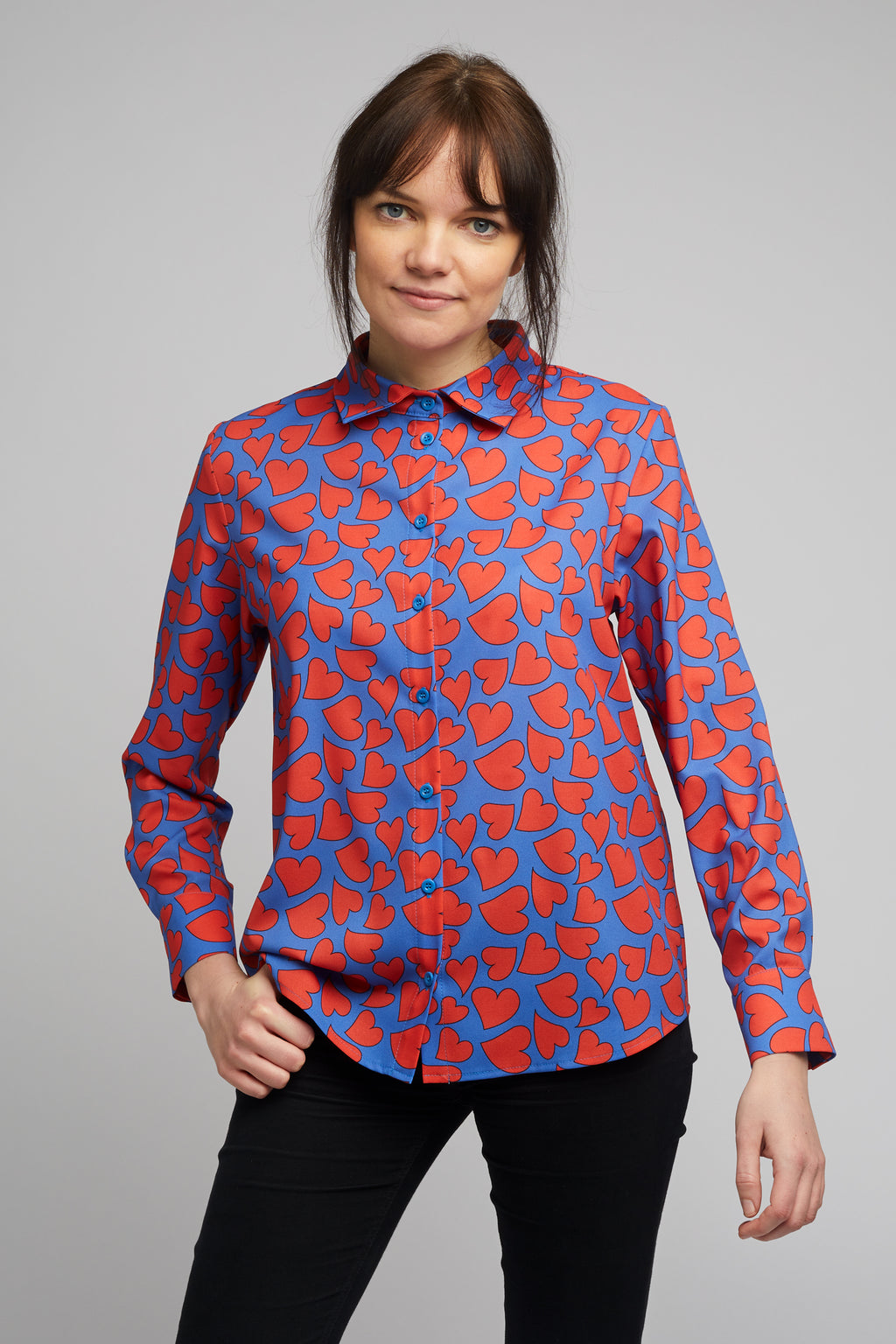 Classic Long Sleeve Shirt Heart Print