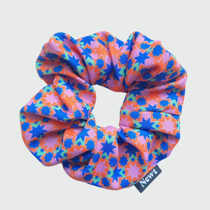 Riberia Print Orange Purple Silky Scrunchie