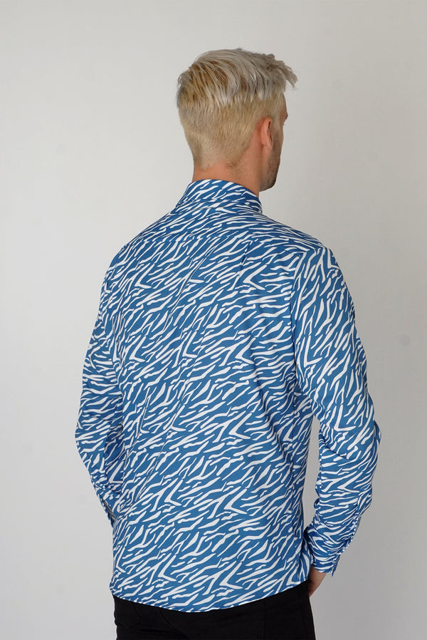 Men's Classic Long Sleeve Shirt in Blue Shima Print