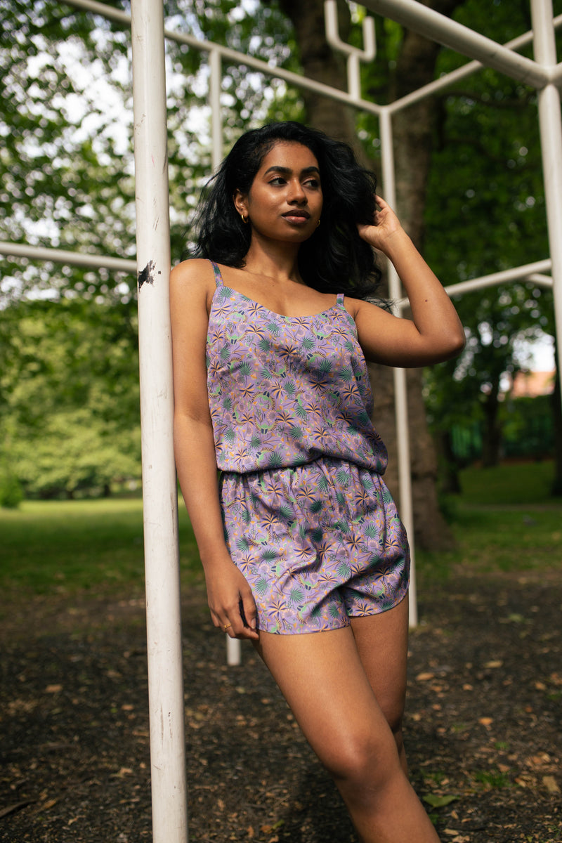 Silky Cami and Shorts Khepri Print Lilac