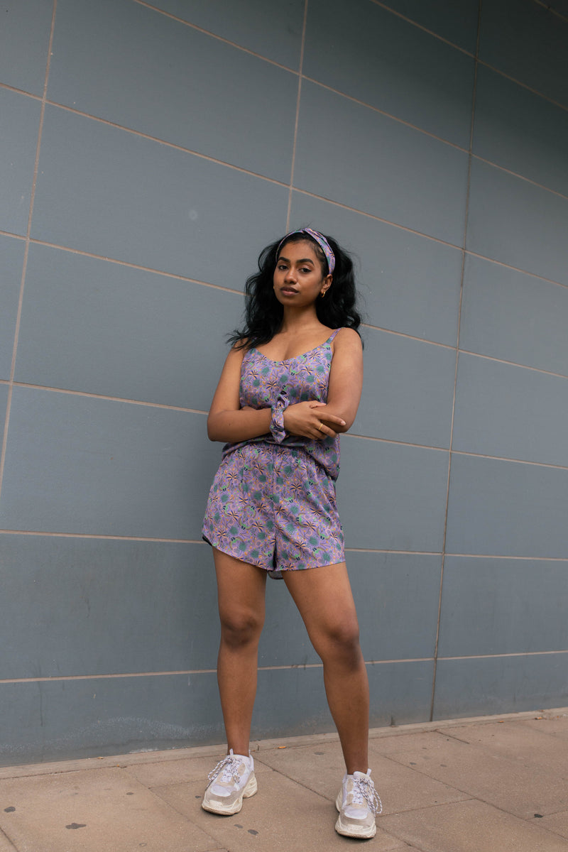 Silky Cami and Shorts Khepri Print Lilac