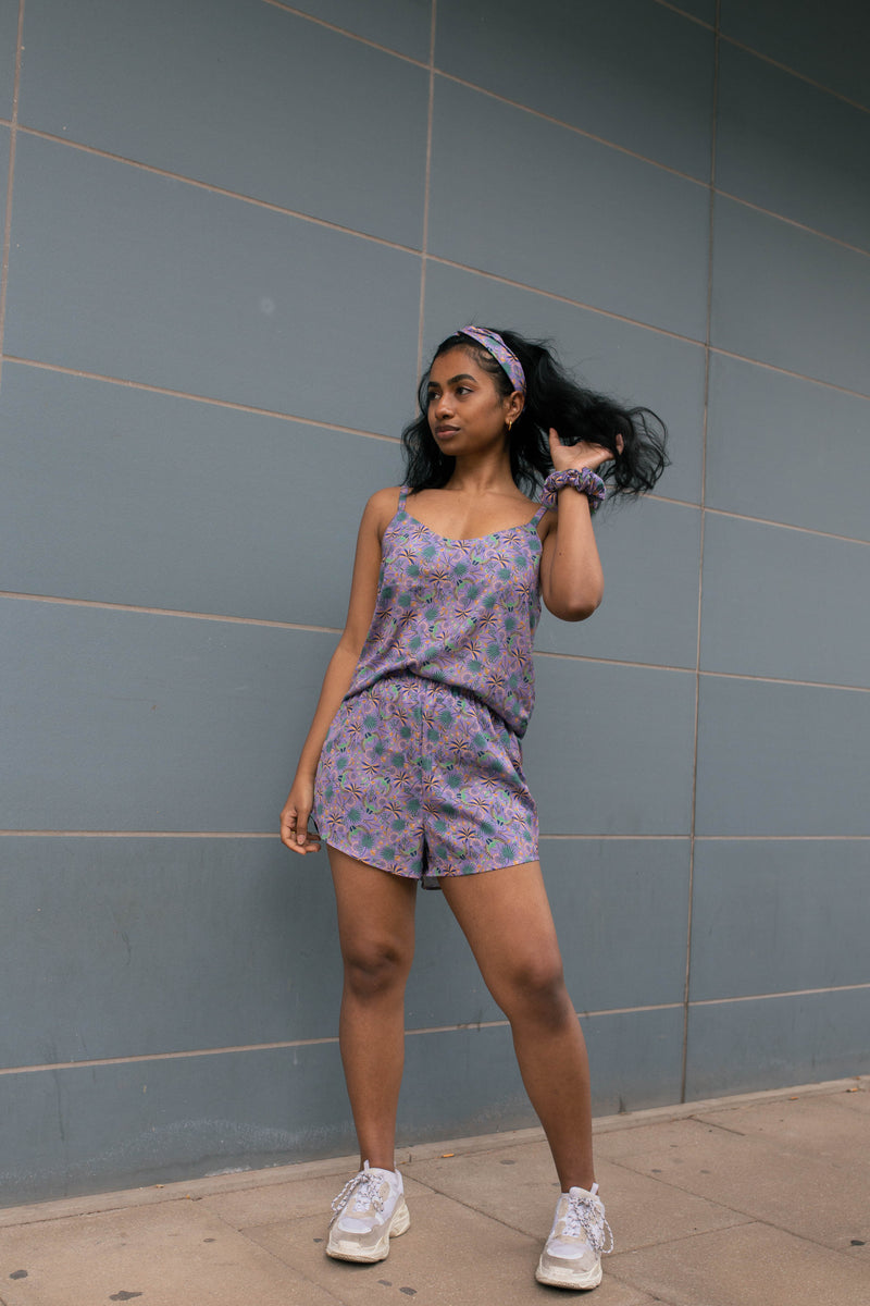 Silky Cami and Shorts Khepri Print Lilac
