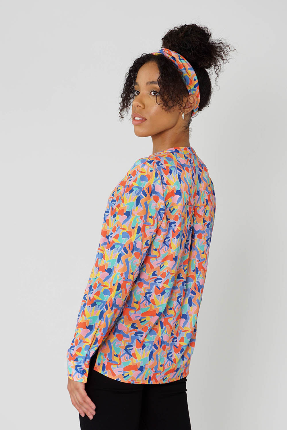 Band Collar Shirt Kefi Print