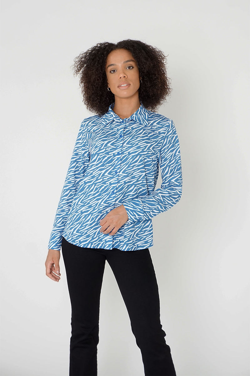 Women's Classic Long Sleeve Shirt in Blue Shima Print