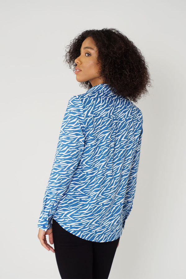 Women's Classic Long Sleeve Shirt in Blue Shima Print