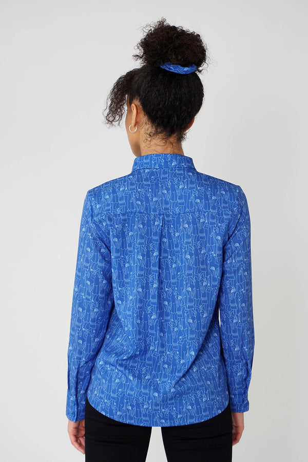 Women's Classic Long Sleeve Shirt in Blue Tiny Dancers Print