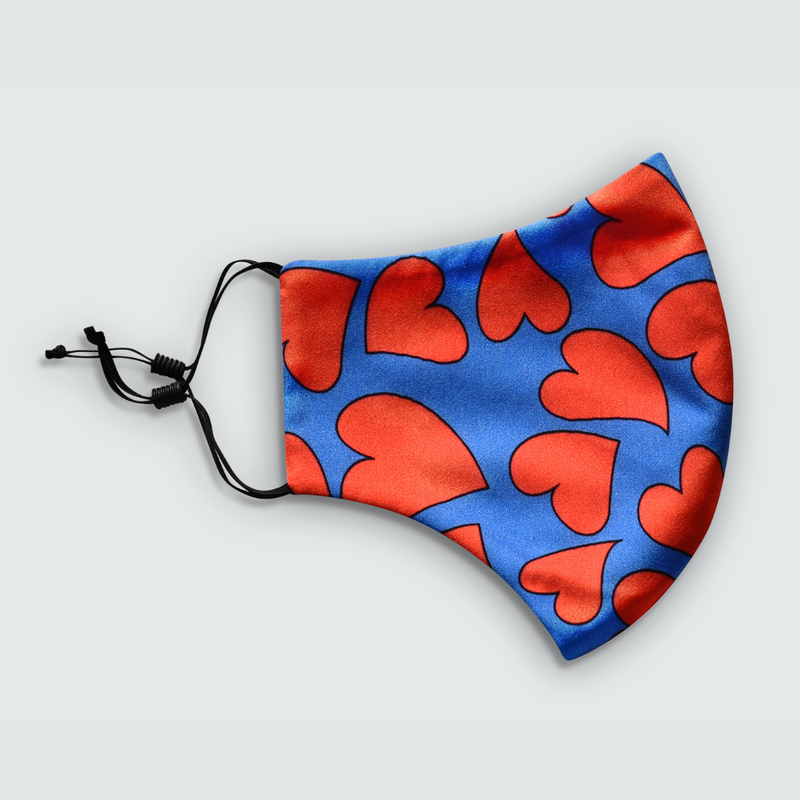 Heart Print Red and Blue Reusable Face Mask